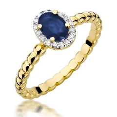 Zaręczynowy pierścionek z szafirem 0,70ct i diamentami złoto próby 585